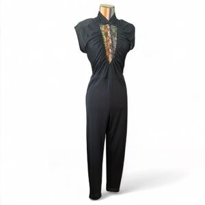 Vintage 80s Night Visions California Jumpsuit Sheer Lace High Neck Open Back